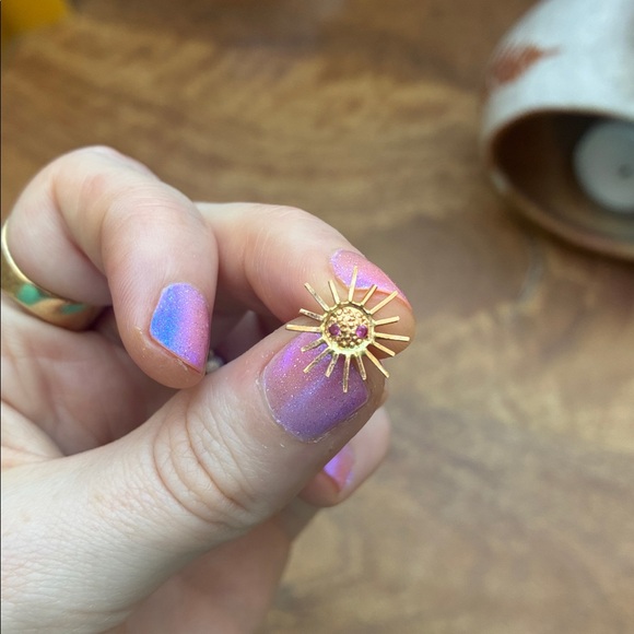 22k & 14k Solid Gold Sun and Moon Ruby Earrings - Picture 10 of 10